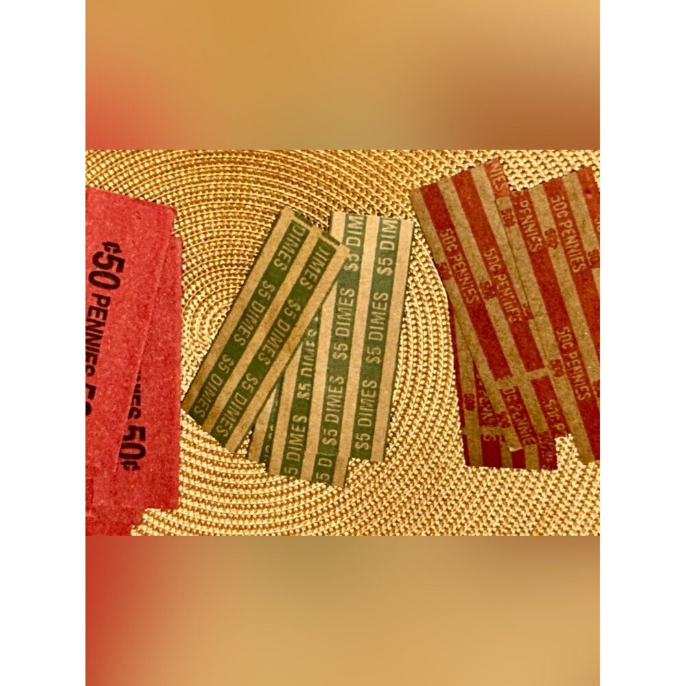 Vintage Coin Bank Roll Wrappers - Red, Green, Brown Pennies & Dime Coin Wraps